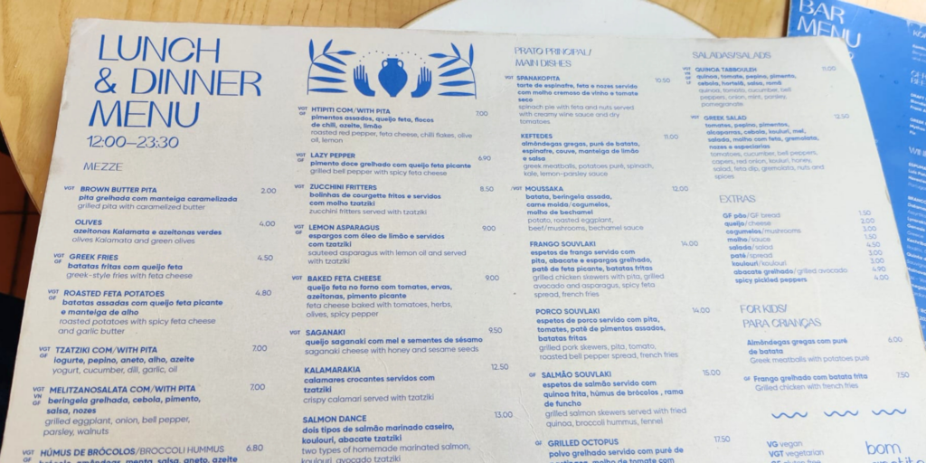 menu kefi greek bistro lisbon